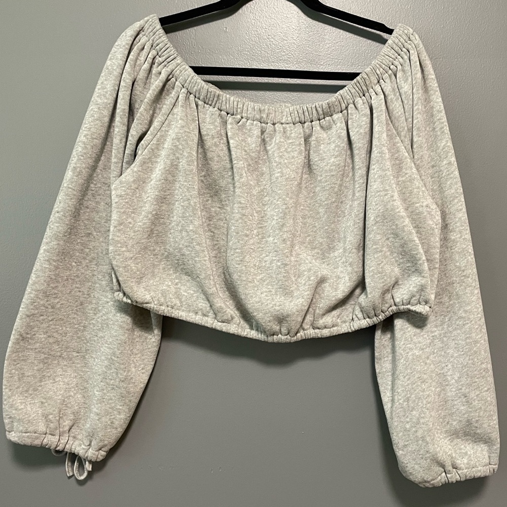 SHEIN Curve Women’s Crop Sweater Light Grey Off the Shoulder Size 2XL